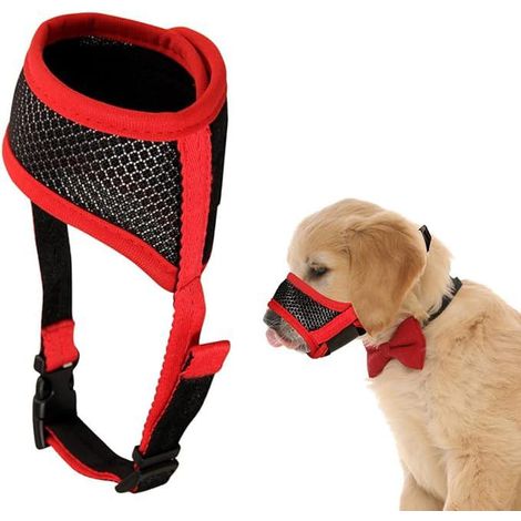 Muselière chien respirante, masque museau en mesh doux (Rouge, M) - ajustable, anti-morsure et anti-aboiement, permettant de boire facilement, pour mâchonnement et morsure. (1/5)