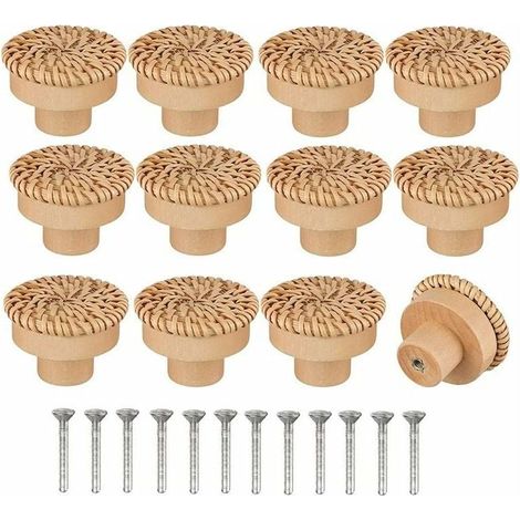 12 Boutons Commode Rotin Boheme avec Vis (1/4)