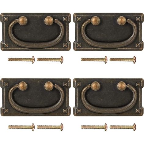 4 Stück Vintage-Schubladengriffe, Möbelgriffe aus antiker Bronze für Schranktüren, Schubladen und dekorative Schränke – 95 x 51 mm