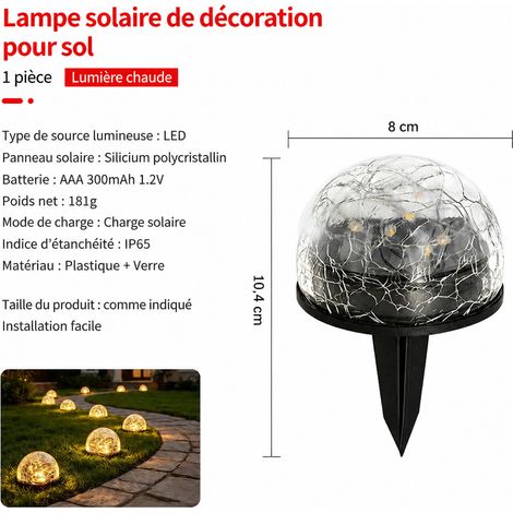 Lampe solaire de jardin en verre effet craquelé filament lumière blanc chaud 1W 5V réf 3187 181 g – Livraison gratuite