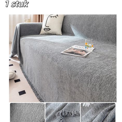 housse de canapé - Tissu chenille - Lavable - Housse de canapé adaptée aux animaux - Avec pompons - Imperméable et résistante aux rayures - Convient aux fauteuils du salon - 180 x 130 cm - Gris (1/5)