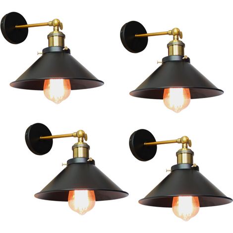 AMXCNOY Axhup – Lot de 4 appliques murales industrielles avec douille E27, 22 cm, abat-jour en métal noir, design vintage rétro, idéales pour chambre, utilisables aussi en luminaire plafond (1/5)