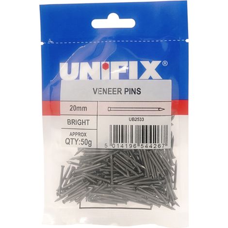 Unifix Bright Veneer Pins - 20mm, 50g Bag - Box of 5