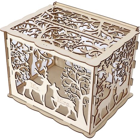 DIY-Hochzeitsgeschenkset aus Holz – Grußkartenbox mit Hirschmotiv, Unterschriftenbox, Tischnamensbox – Dreifach verpackt mit Luftpolsterfolie (1/5)