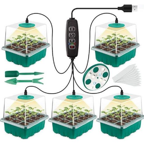 Pacchetto di 5 vassoi di antipasti con semi di luce la crescita, kit di germinazione in serra per la coltivazione dei semi (12x5, 60 celle) (1/5)