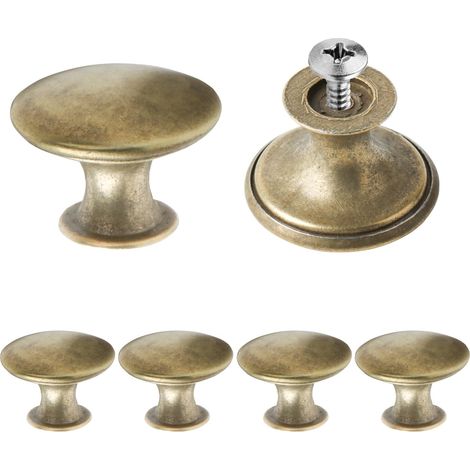 6 Pcs Poignee de Meuble, bouton porte, Laiton antique, pour Tiroir Cuisine Boutons placard vintage. Rond bouton tiroir antique. Poignées pour armoires, commodes. Style rétro, finition laiton antique