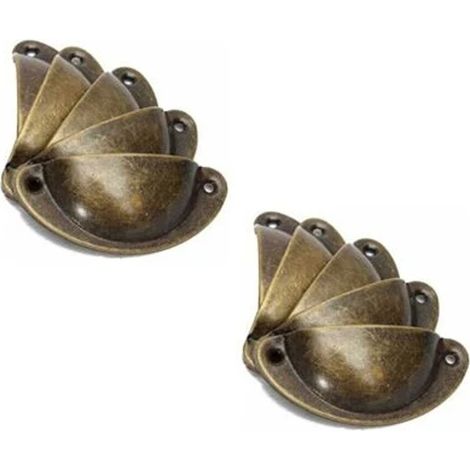 10pcs Vintage Shell Handle for Drawer Cabinet Furniture Kitchen, Curved Iron Retro Cupboard Door Knob 8.2cm x 3.5cm Antique Brass (1/4)