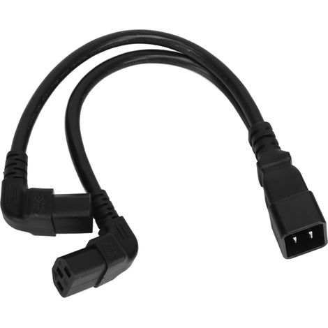 Câble répartiteur en Y double coudé IEC320 C20 vers double C13 (1 entrée, 2 sorties) pour lampe de bureau ou imprimante (32 cm). (1/5)