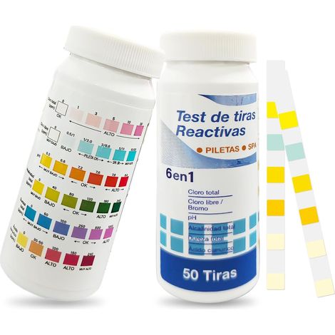 Bandelettes Test Piscine 6 en 1 Bandelette Piscine Test Eau Piscine pour Chlore pH Alcalinité Dureté Brome Acide Cyanurique Spa 100 Bandelettes (1/5)