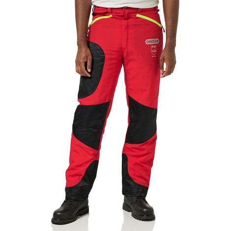 Oregon Waipoua - Pantaloni Protettivi per Motosega, Tipo A, Cat. 1, Antitaglio, Regolabili, Leggeri, Traspiranti, Rinforzati, Taglia S / UE 42-44 – Rosso/Giallo/Nero Alta Visibilità (295469/S) (1/5)