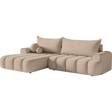 Selsey DANDELINO - Ecksofa mit Schlaffunktion, Stauraum und Samtbezug, beige, links (1/5)