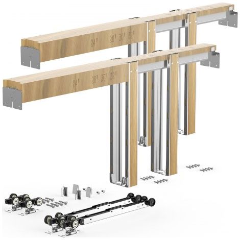 Kit de Contre-châssis pour Porte Coulissante 122-183 cm de Largeur et 203 cm de Hauteur, Système de Porte Escamotable avec Mécanisme de Fermeture Douce Bidirectionnelle, pour Salon Maison (1/3)
