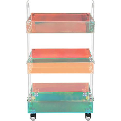 Table basse, acrylique transparent, 3 niveaux, 40 cm x 26 cm x 63 cm, roues verrouillables, sur pied (1/5)