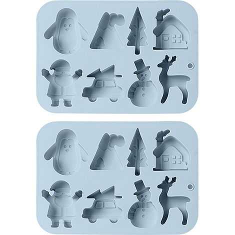 2 moules en silicone, 8 cavités, motifs Noël (maison de pingouin, voiture d'élan), pour chocolat, bonbons et pâtisserie (1/5)