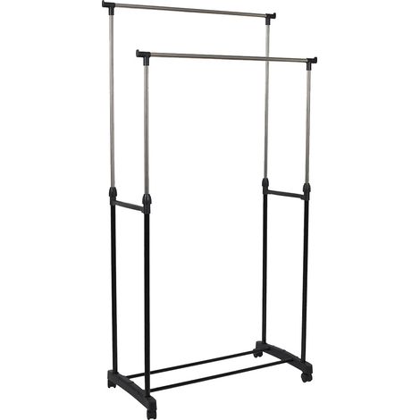 Portant Double sur Roulettes Hauteur Réglable Noir et Chrome - NEHO (1/5)