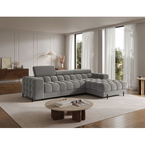 Ecksofa mit Schlaffunktion Sofa FERROL Stoff Paros Grau Ottomane Rechts (1/5)