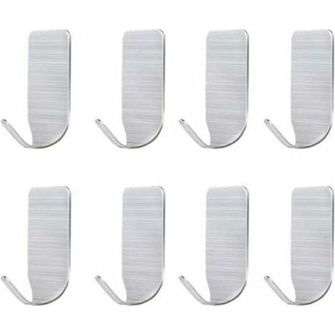 Crochets muraux autocollants, 8 crochets porte-serviettes autocollants sans perforation, crochets en acier inoxydable, utilisation en cuisine, salle de bain, chambre, vestiaire, placard (1/5)