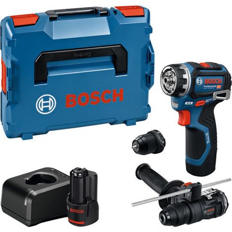Bosch Professional Bosch Akku-Bohrschrauber GSR 12V-32 FC, incl. 2x Akku GBA 2 Ah, Ladegerät, Aufs., Zusatzhandg., Tiefenan., L-BOXX