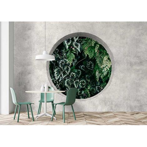 Papier peint panoramique gris et cercle vert Tapisserie panoramique tropical motif Papier peint panoramique salle à manger moderne profondeur (1/3)