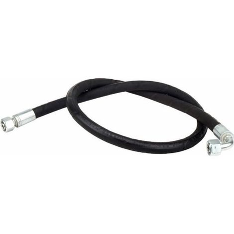 Flexible hydraulique 2SN 3/8' raccordé 600 mm – Longueur 600 mm – Raccords femelles droite et 90° DIN 24° – Pression 20 bars