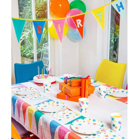 Housse de table en tissu arc-en-ciel Nappe de fête rectangulaire pour enfants avec motif bunting, décorations unisexe réutilisable pour anniversaire, jardin, pique-nique, thème du festival (1/5)