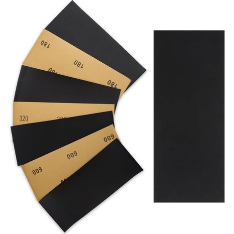 Papier Ponçage : 12 Feuilles Grains 120-3000 (1 Chaque). Format 23X9Cm. Couleur : Noir. Pour Métal, Bois, Voitures. Utilisation À Eau Ou À Sec. (1/5)