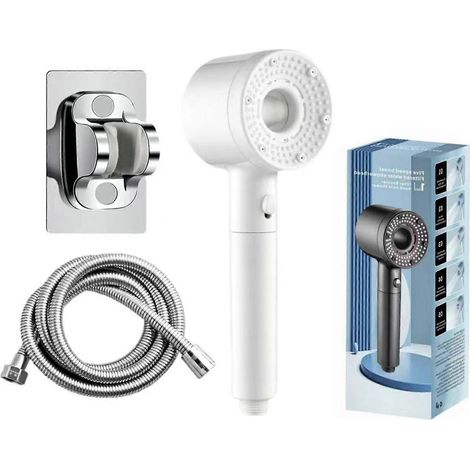 Pommeau de douche haute pression à 5 jets – Débit d'eau puissant, réglage facile par simple pression d'un bouton – Accessoires de salle de bain innovants et faciles à installer – Blanc (1/3)