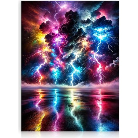Affiche Éclair Surréaliste, Tableau Toile Tempête Colorée Fantaisiste Pour Chambre Salon 30x40 Cm Sans Cadre (1/5)