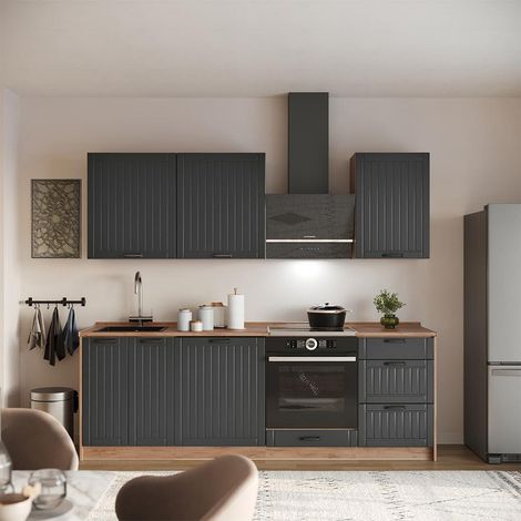 Mueble de cocina Fame-Line, Gris oscuro/Roble dorado, 230 cm, ET Roble, Vicco (1/5)