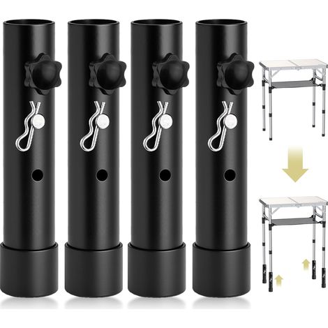 4PCS Pied de Table Metal Réglables 20cm Extensions de Pieds de Table 2 Niveaux de Réglage en Hauteur Rallonges de Pieds de Table Noirs pour Table Pliante, Meuble, Chaise, Canapé