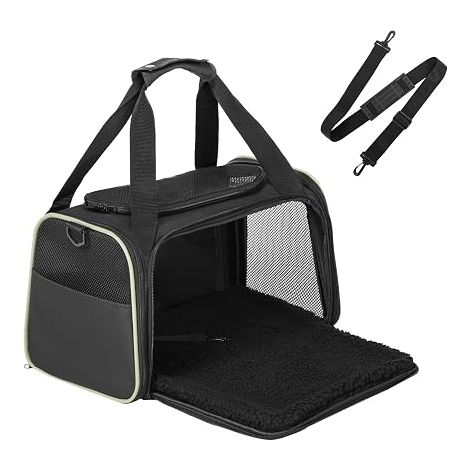 Petsfit Cat and Small Dog Carrier Bag, Lightweight Cat Carrier Bag with Expandable Mattress and Safety Strap, Foldable and Ventilated (S/Black)