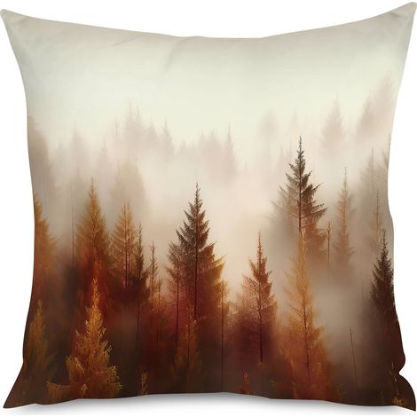 Housse de coussin forêt brumeuse, décoration zen (1/5)