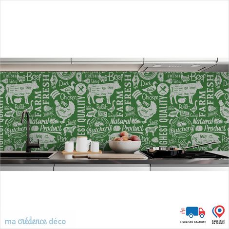 Crédence : Boucherie et graphisme 2 - Couleur Vert émeraude - Alu composite - 60 - 120 (1/3)