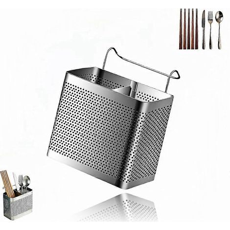 Ustensile support pour Cuisine plan de travail 2 Compartment couverts organiseur avec crochets compatible lave vaisselle (1/5)