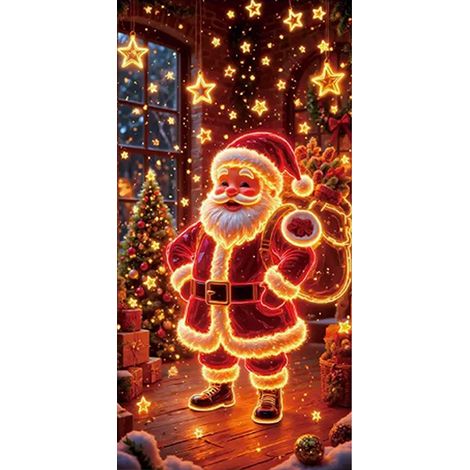 Toile de décoration de porte de Noël, motif Père Noël lumineux, bâche décorative pour porte d'entrée (1/4)