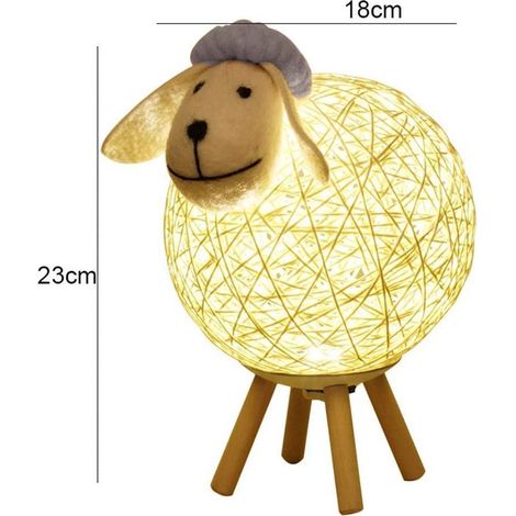Lampe de table LED mignonne en rotin en forme de mouton, lampe de nuit USB pour la maison, la chambre d'enfant, le salon (1/5)