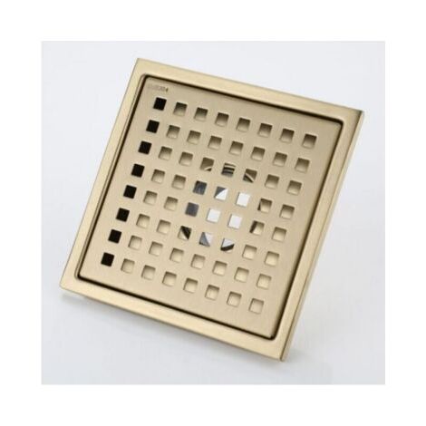 [Grille de Douche Carrée] 150 mm Acier Inoxydable Or Brossé avec Noyau Anti-Odeurs en Laiton (1/4)
