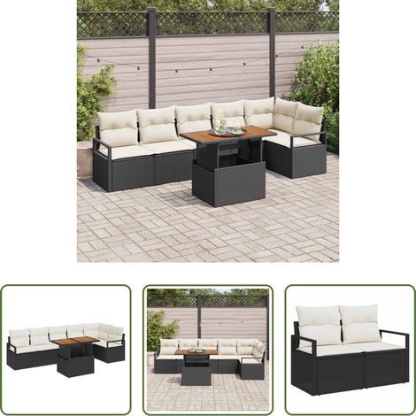 Poly rotin -  Ensemble de salle à manger pour jardin 7 pcs Noir et Crème (1/5)