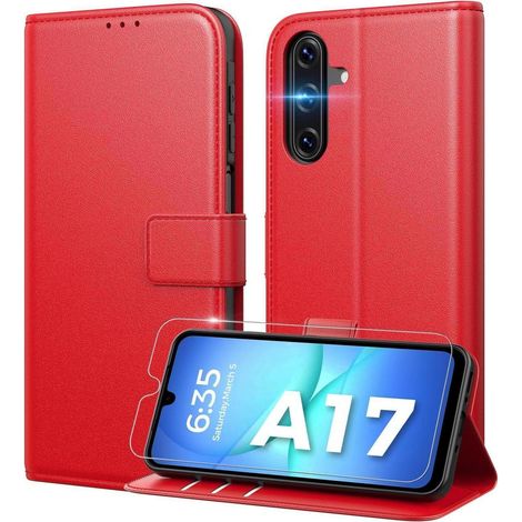 Coque portefeuille pour Samsung Galaxy A17 5G/4G rouge avec protection écran et RFID (1/5)
