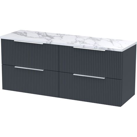Tixall Fluted 4 Drawer Wall Hung Vanity Unit with Laminate Worktop, Dark Grey, 1200mm (1/4)