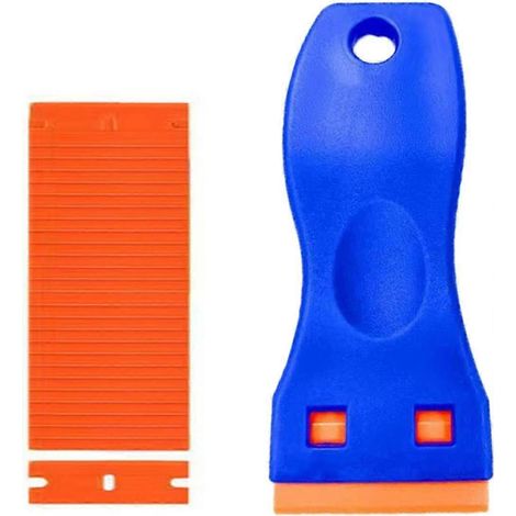 1 mini grattoir en plastique avec 20 lames, grattoir pour enlever les résidus de colle, autocollants de voiture et autres étiquettes. (1/5)