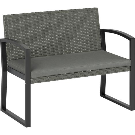 Light Grey Rattan Garden Bench for Two-Stylish Outdoor Seating Solution