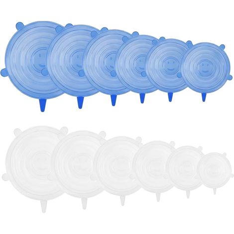 12 Piece Set of Silicone Food Safe Lids Elastic Lids in 6 Sizes (6.5-20.5 cm), BPA Free for Microwave, Oven and Fridge, Universal Lid for Bowls, Pots and Yogurt Pots (1/5)