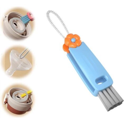 Brosse de nettoyage bleue pour bouchons de bouteille, dimensions : 12,8 x 2,4 x 2 cm, 1 pièce, brosse multifonctionnelle 3 en 1 pour bouchons de tasses