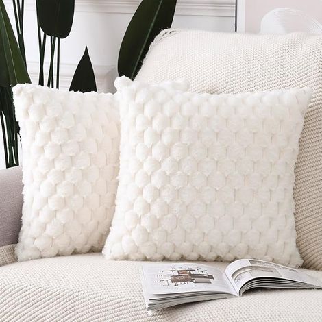Lot de Housses de Coussin Peluche Fausse Fourrure Housse de Coussin Coussin de canapé Blanc 60x60 cm (1/5)