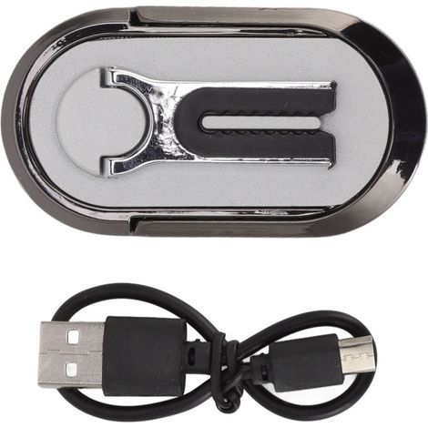 Briquet électrique à boucle d'anneau rechargeable avec câble USB et support téléphone voiture, argenté (1/5)