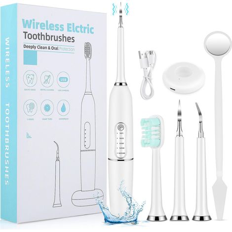 blanc Nettoyage Dentaire Hydropulseur Oral Irrigator 4 Embouts Nettoyage 5 Modes Ipx7 D'eau Portable Sans Fil Rechargeable Nettoyeur De Dents Pour (1/5)