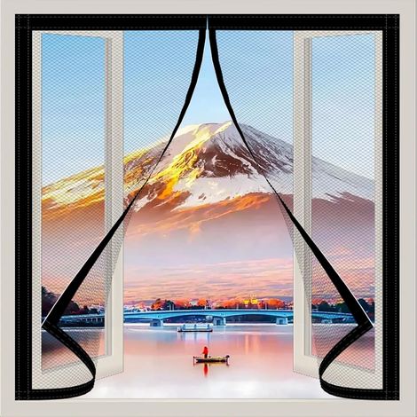 Moustiquaire Porte Fenetre 80 x 92 cm Lavable & Indéchirable Maille Ultra Fine Moustiquaire de Fenêtre Fermeture Automatique Installation Facile pour Fenêtres et Portes, Noir