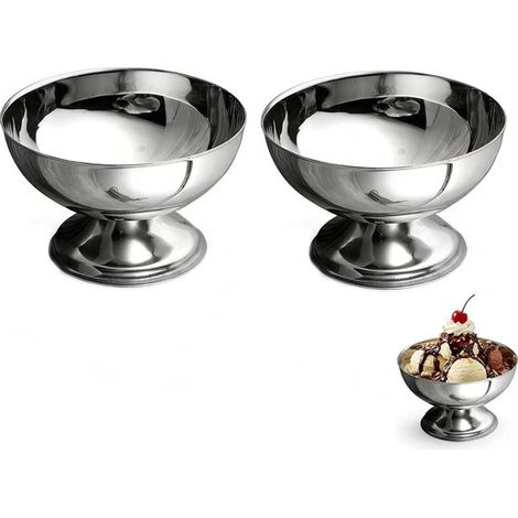2 teiliges Eiscreme Set Dessertschale Edelstahl Eiscremeschale Edelstahlbecher Metall Dessertbecher Puddingbecher mit Boden leicht zu reinigen fü (1/5)