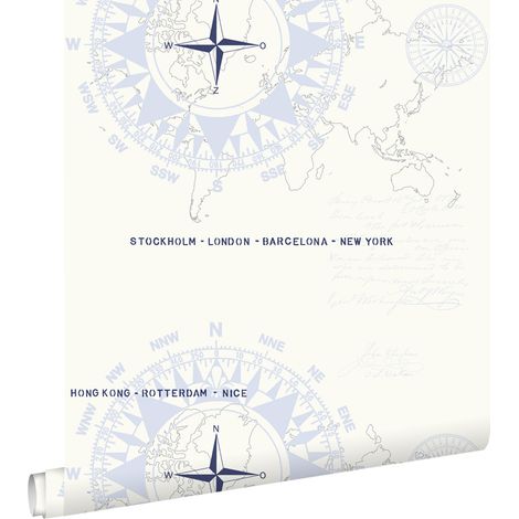 papier peint boussoles bleu clair - ESTAhome (1/5)